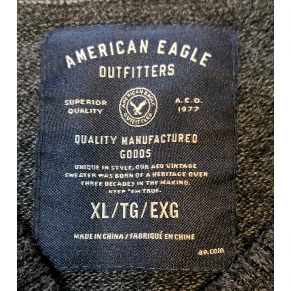 Men's American Eagle Long Sleeve Gray V-Neck Cotton Sweater Size XL EUC